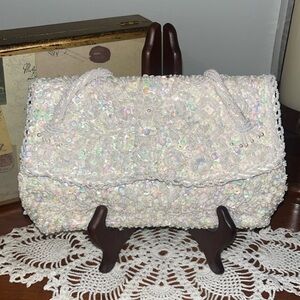C Vivant & Sarnie Vintage Mid-Century Classic Iridescent Peal and Sequins Purse